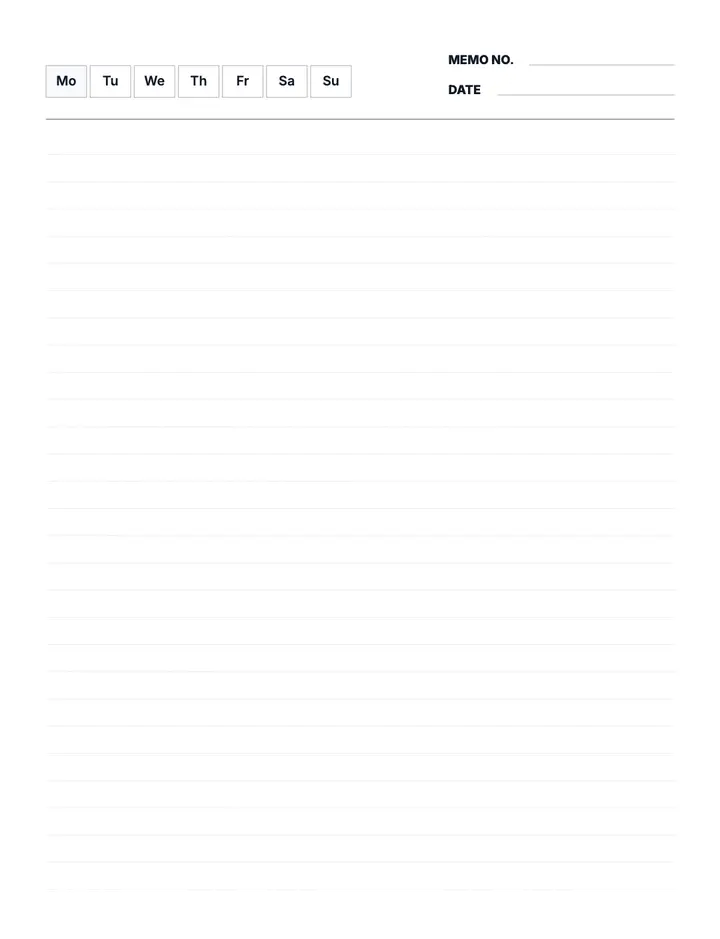 Memo & Date Notes printable template — Notebook