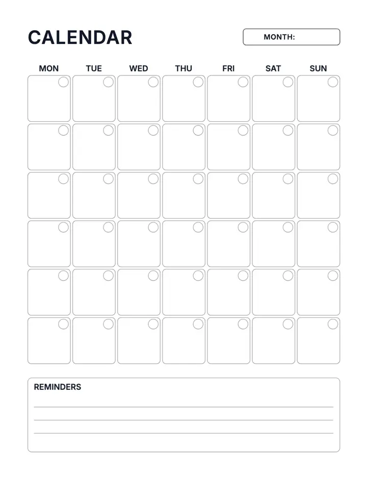 Monthly Planner (Undated) printable template — Planner