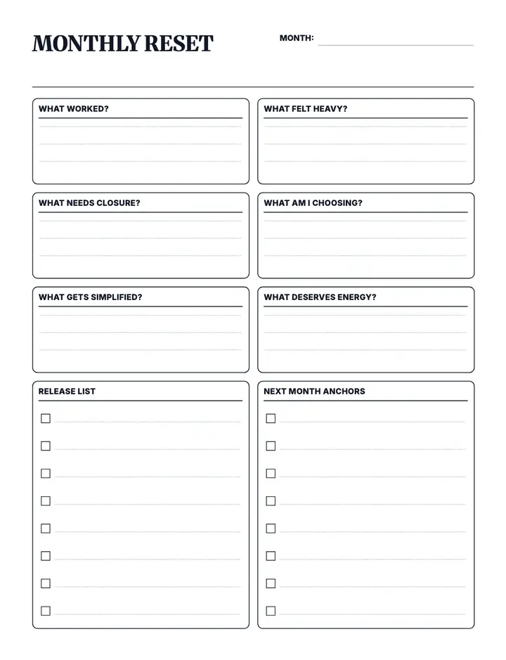 Monthly Reset Planner printable template — Planner
