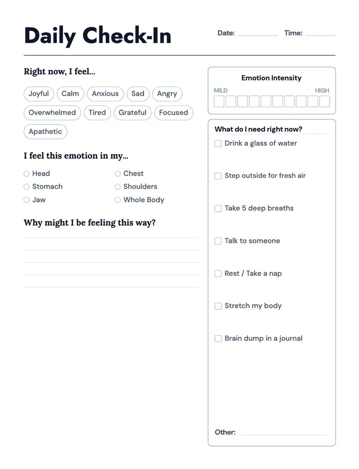 Mood Pixels — Daily Mood Check-In printable template — Health