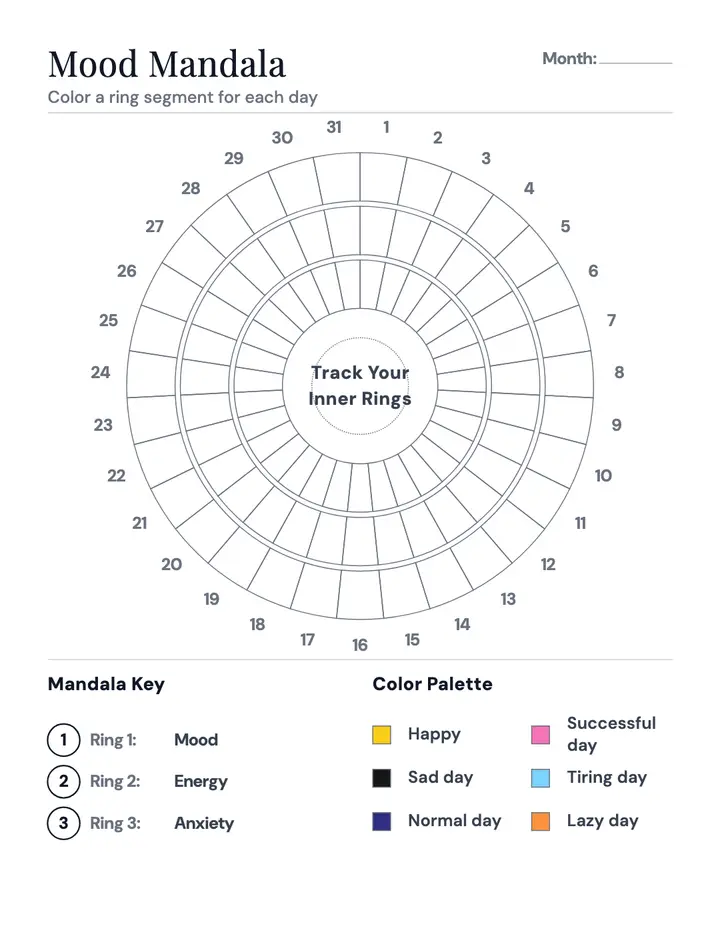 Mood Pixels — Mood Mandala Wheel printable template — Health