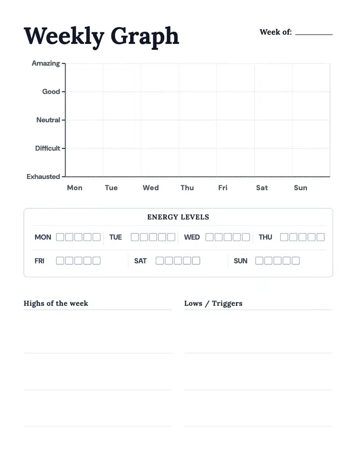Mood Pixels — Weekly Emotion Graph printable template — Health