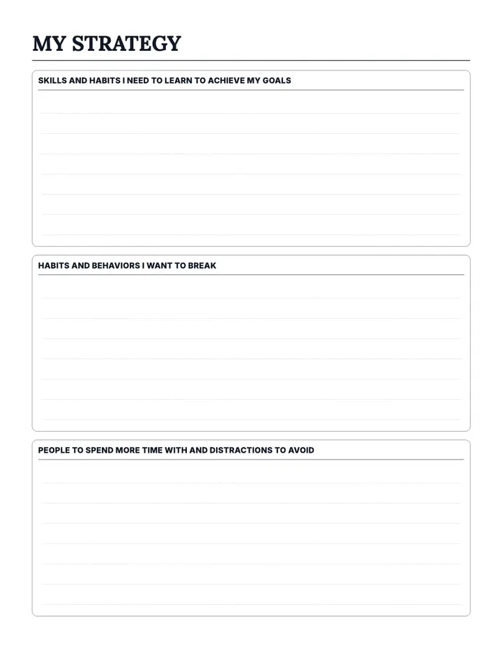 Personal Strategy printable template — Goals