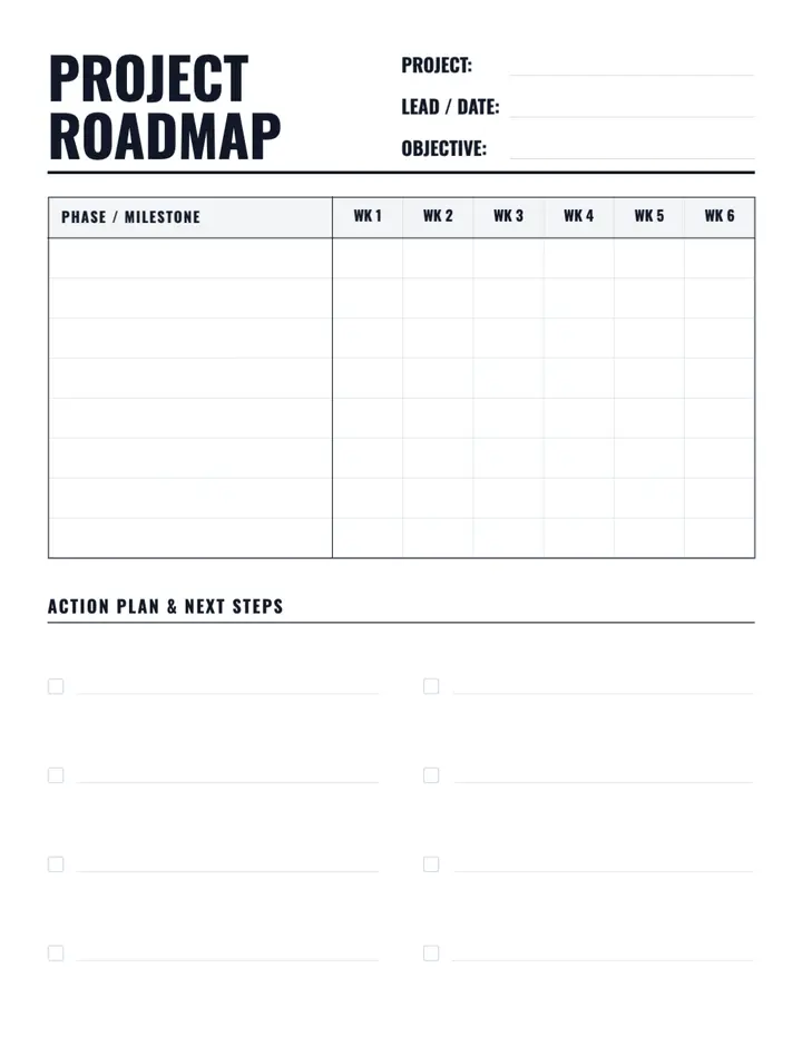 Project Roadmap printable template — Business