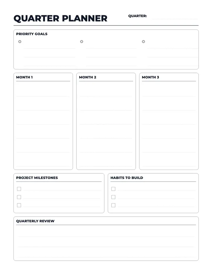 Quarter Overview (Undated) printable template — Goals