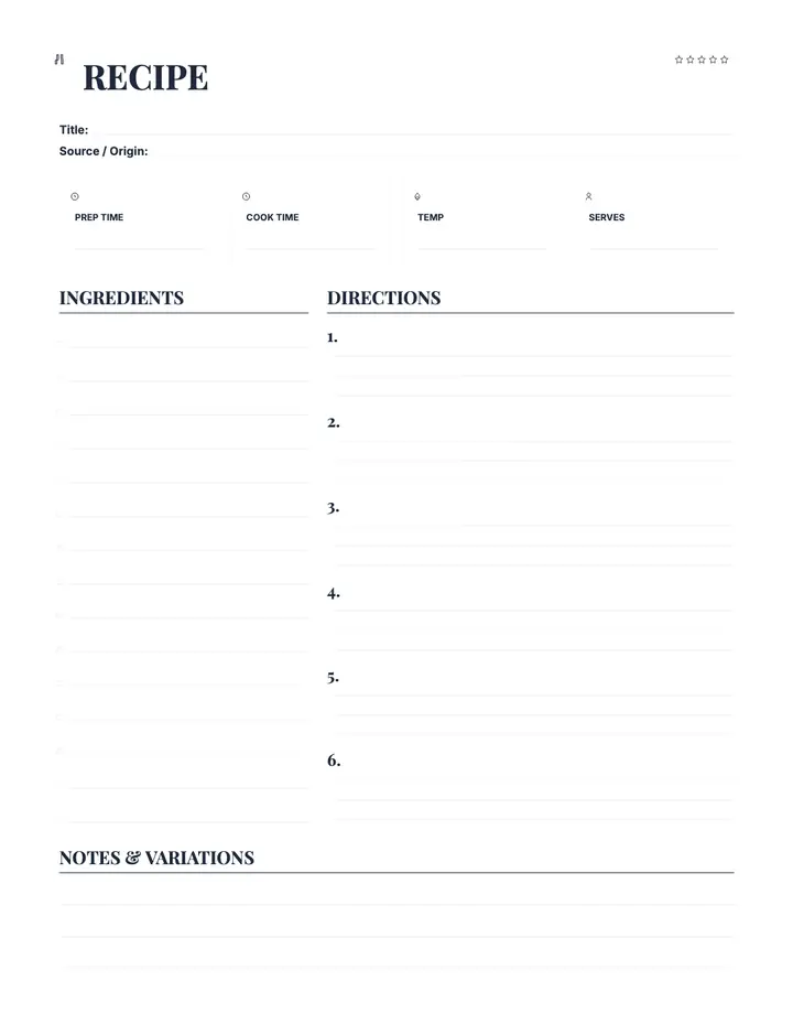 Modern Recipe printable template — Home