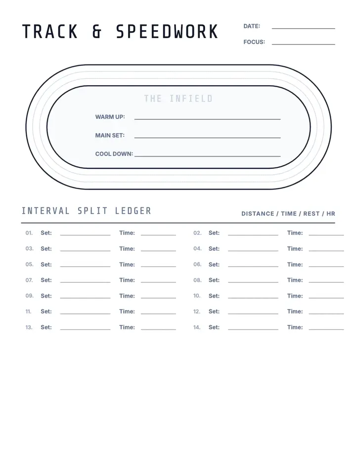 Run Tracker — Speedwork Oval printable template — Fitness