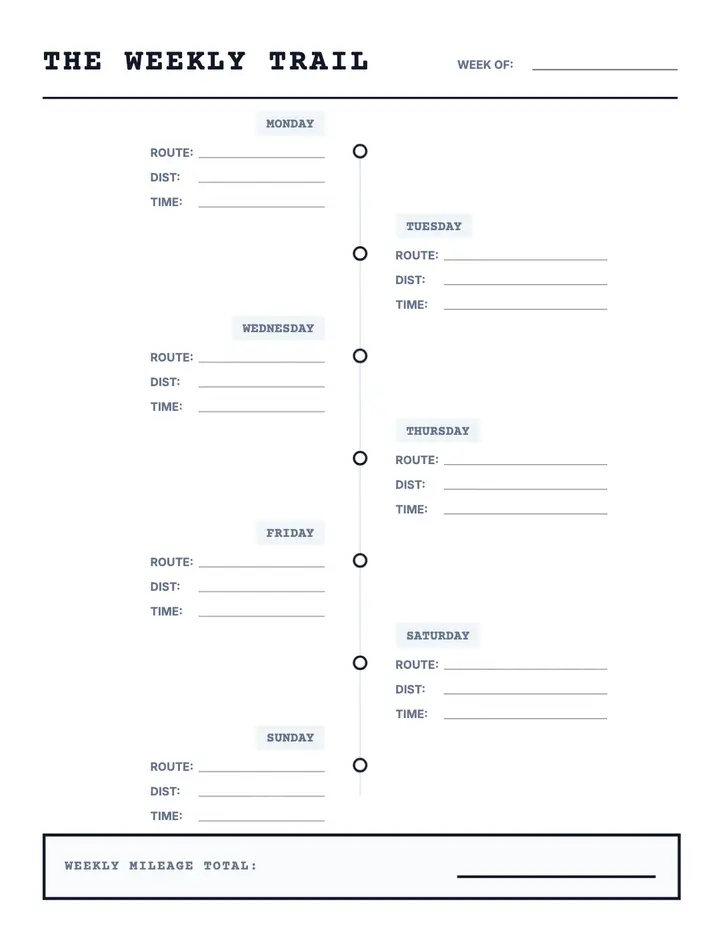 Run Tracker — Weekly Trail printable template — Fitness