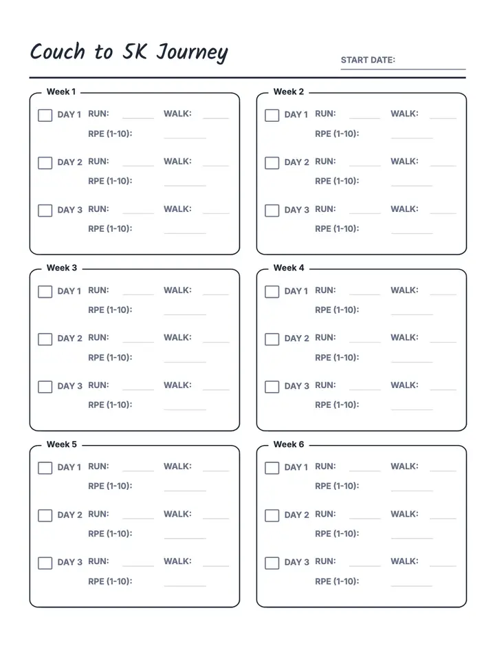 Couch to 5K Journey printable template — Fitness