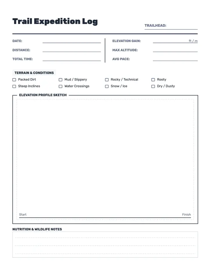 Trail Expedition Log printable template — Fitness