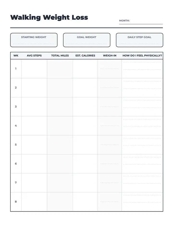 Walking Weight Loss printable template — Fitness