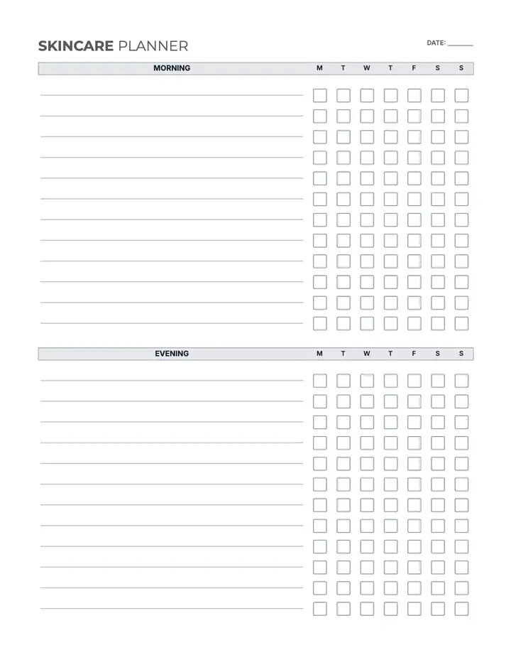 Skincare Planner — Classic Routine Planner printable template — Health