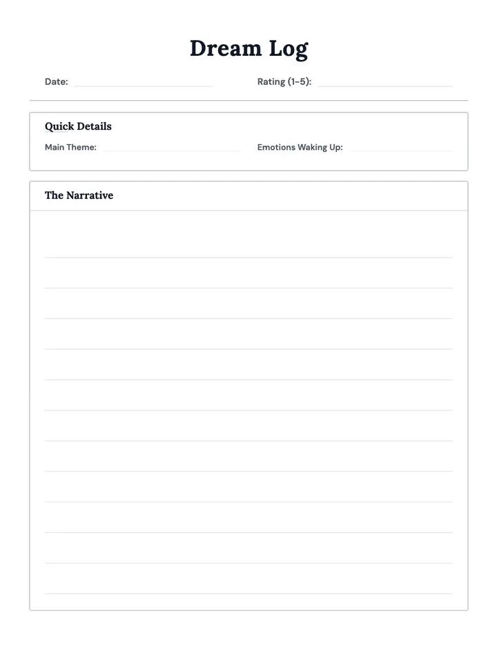Sleep Cycle Log — Minimal Dream Log printable template — Health