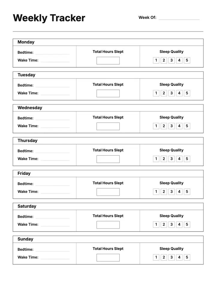 Sleep Cycle Log — Weekly Fill-In printable template — Health