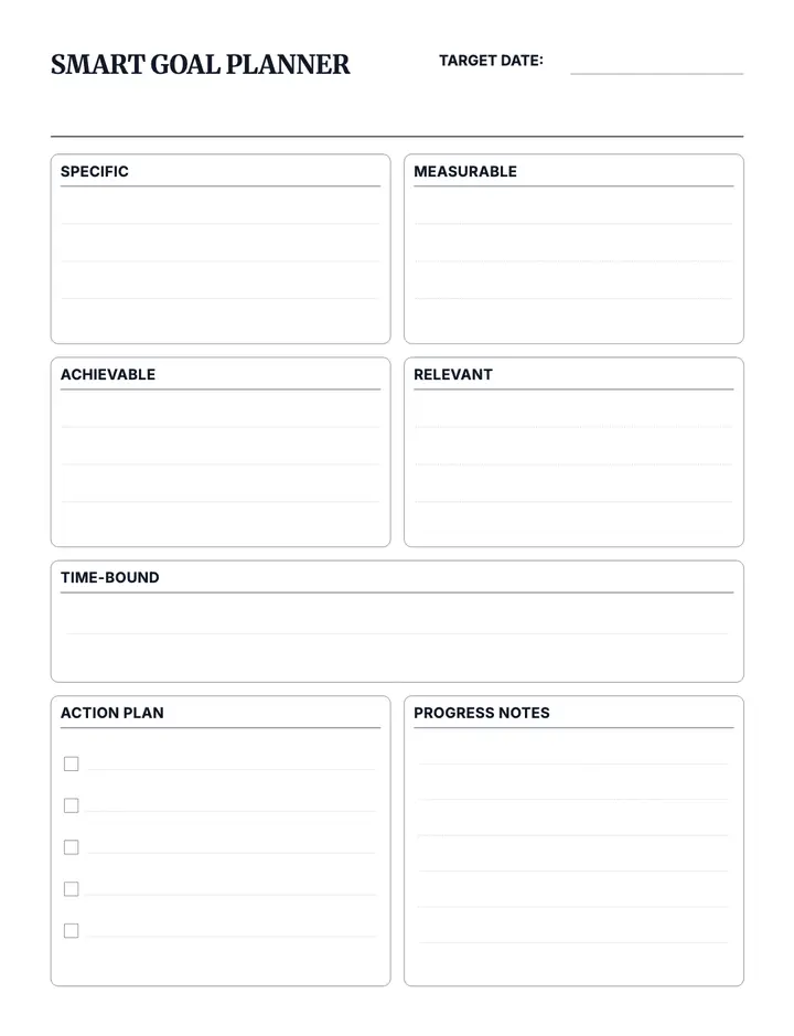 SMART Goal Planner printable template — Goals