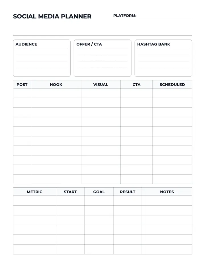 Social Media Planner printable template — Business