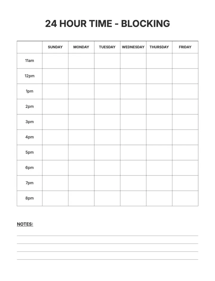 24 Hour Time Blocking printable template — Planner