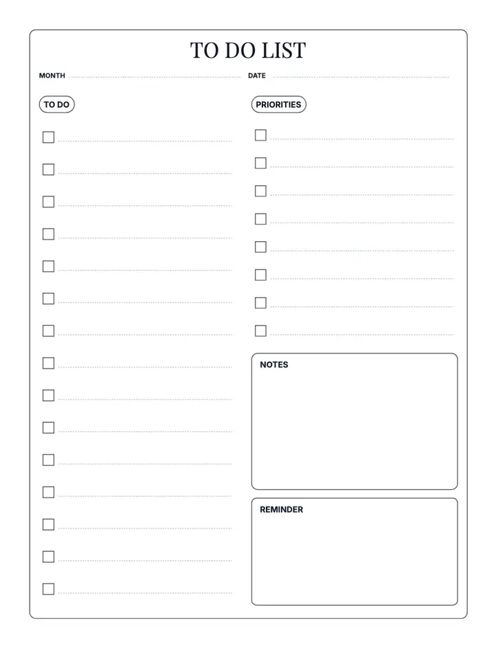 Checklist / Todo printable template — Checklists