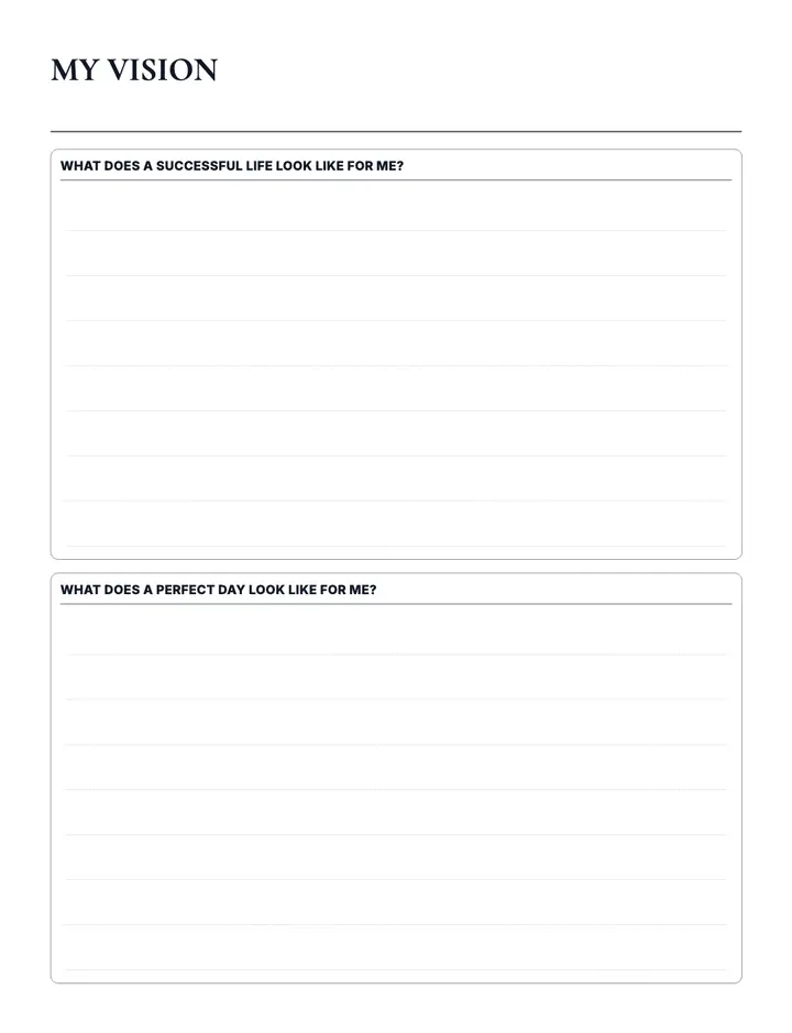 Vision Reflection printable template — Goals