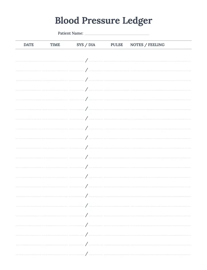 Vital Health Trackers — Blood Pressure Ledger printable template — Health