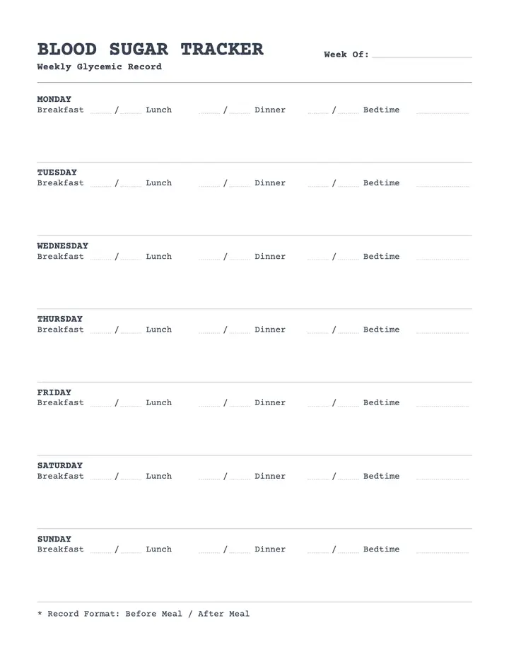 Vital Health Trackers — Blood Sugar Tracker printable template — Health