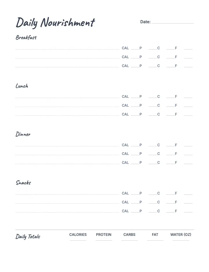 Vital Health Trackers — Daily Nourishment printable template — Health