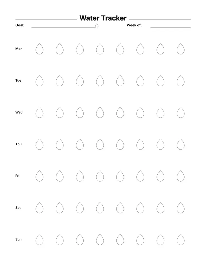 Hydration Log — Classic Hydration Log printable template — Health