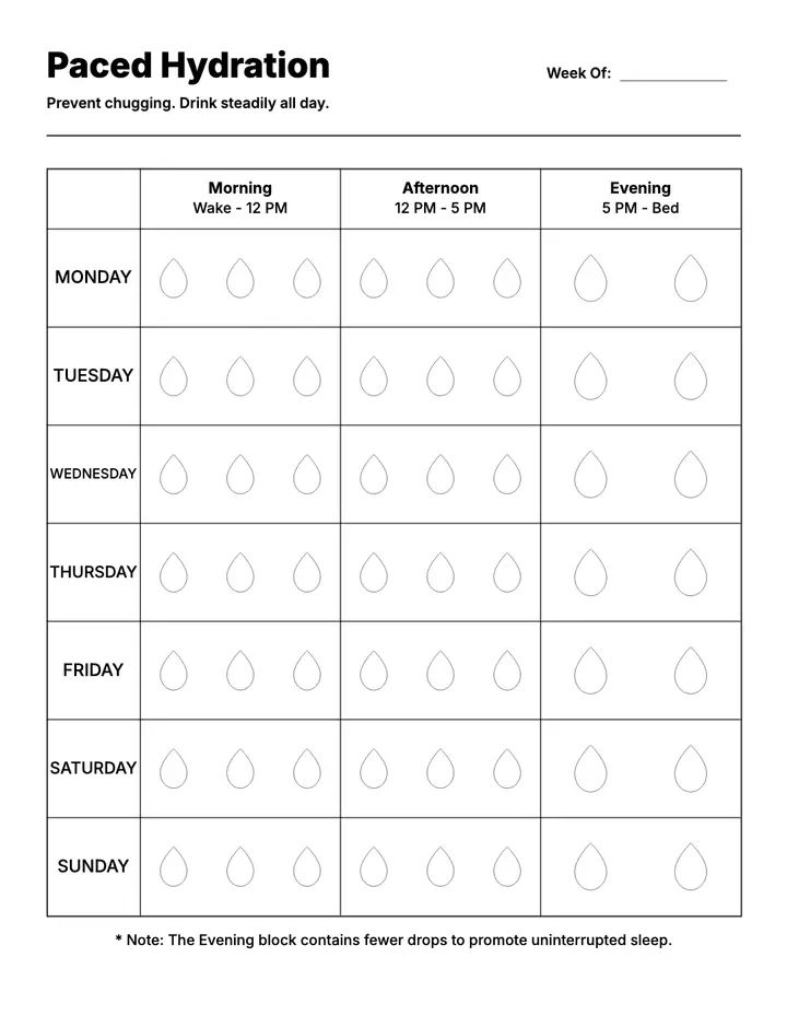 Hydration Log — Hourly Pacer printable template — Health