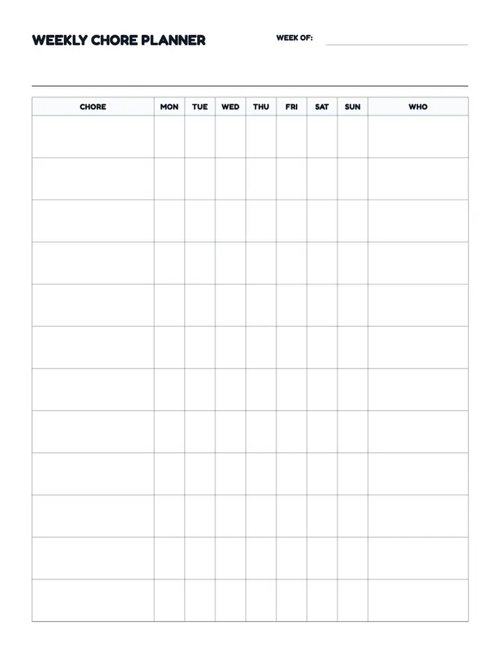 Weekly Chore Planner printable template — Home