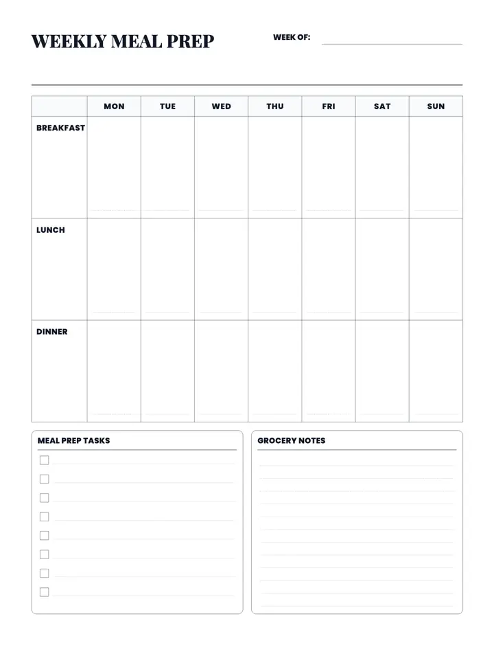 Weekly Meal Prep Planner printable template — Home