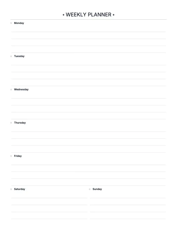Weekly Planner (Undated) printable template — Planner