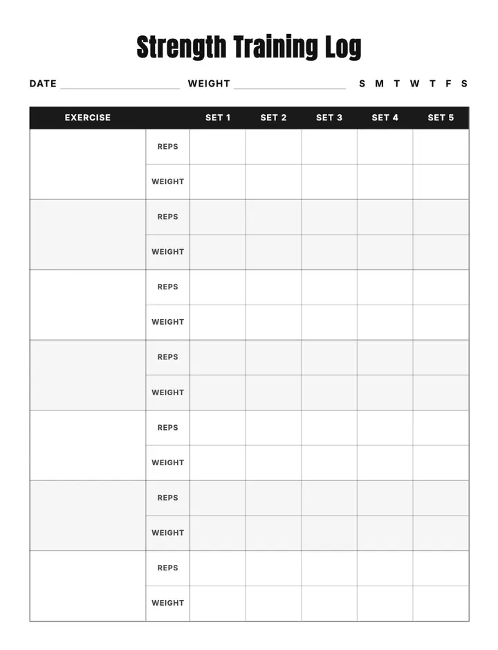Strength Training Log — Classic printable template — Health