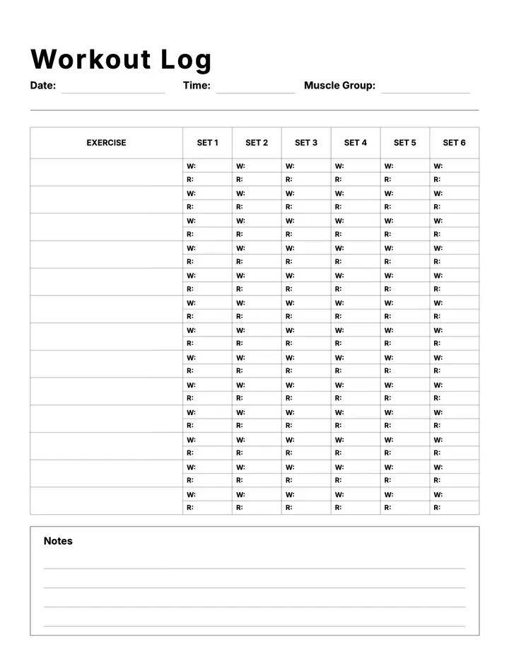 Strength Training Log — Minimalist printable template — Health