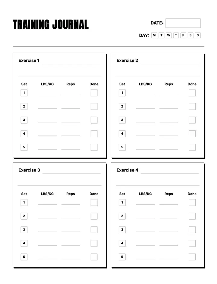 Strength Training Log — Modern Grid printable template — Health